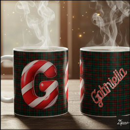 Caneca De Café Glossy Candy Cane Striped Christmas Letter G