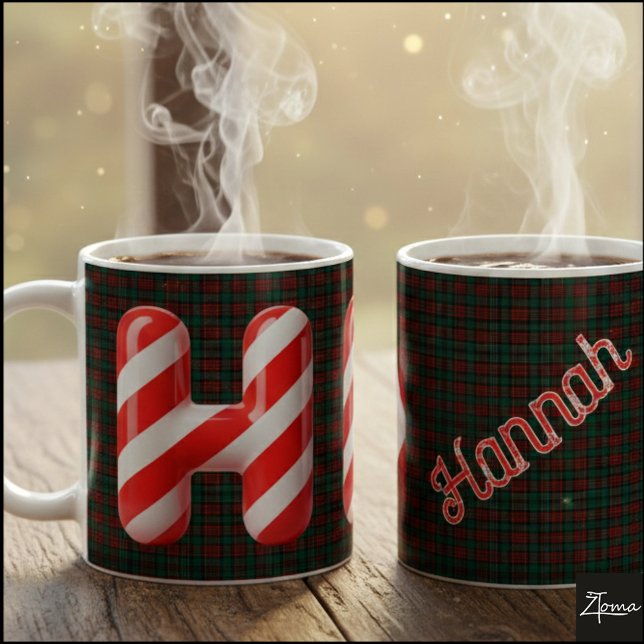 Caneca De Café Glossy Candy Cane Striped Christmas Letter H (Criador carregado)