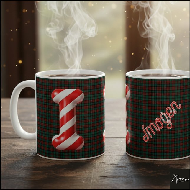 Caneca De Café Glossy Candy Cane Striped Christmas Letter I (Criador carregado)