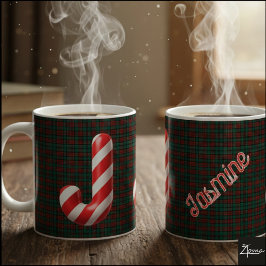 Caneca De Café Glossy Candy Cane Striped Christmas Letter J