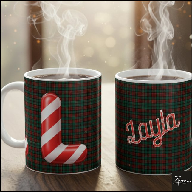 Caneca De Café Glossy Candy Cane Striped Christmas Letter L (Criador carregado)