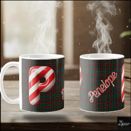 Caneca De Café Glossy Candy Cane Striped Christmas Letter P