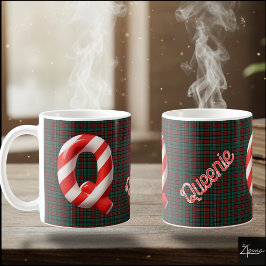 Caneca De Café Glossy Candy Cane Striped Christmas Letter Q