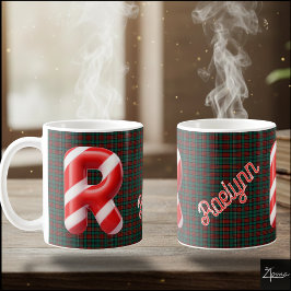 Caneca De Café Glossy Candy Cane Striped Christmas Letter R