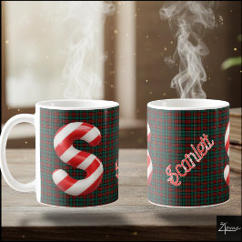 Caneca De Café Glossy Candy Cane Striped Christmas Letter S