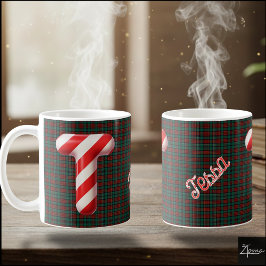 Caneca De Café Glossy Candy Cane Striped Christmas Letter T