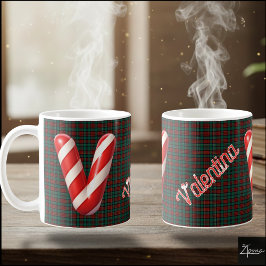 Caneca De Café Glossy Candy Cane Striped Christmas Letter V