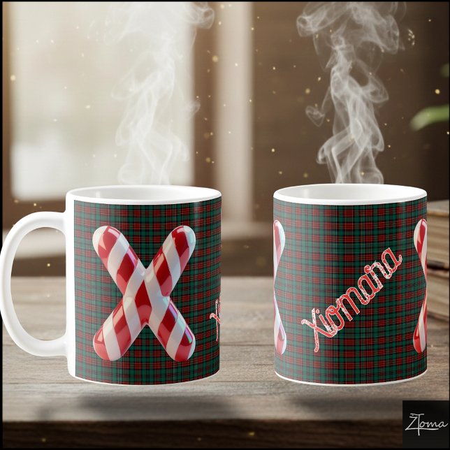 Caneca De Café Glossy Candy Cane Striped Christmas Letter X (Criador carregado)