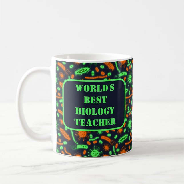 Caneca De Café Glowing Bacteria Microorganism toxic orange green (Esquerda)