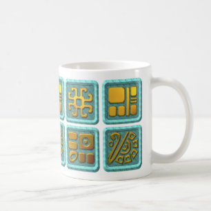Caneca De Café Glyphs maias - turquesa e ouro