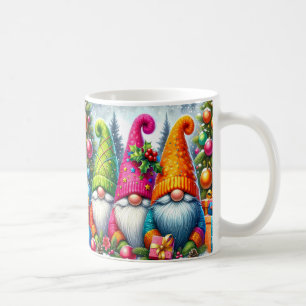 Caneca De Café Gnome de Natal com Cena de Árvore de Natal Festiva