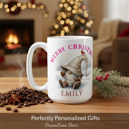 Caneca De Café Gnome de Natal Personalizado Aquarela