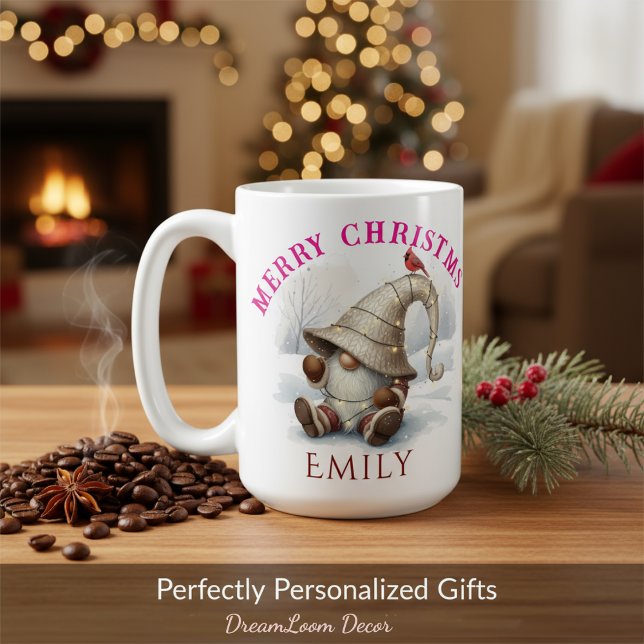 Caneca De Café Gnome de Natal Personalizado Aquarela (Criador carregado)