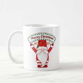 Caneca De Café Gnome Holding Merry Christmas Banner