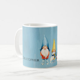 Caneca De Café Gnome Monograma Branco Azul