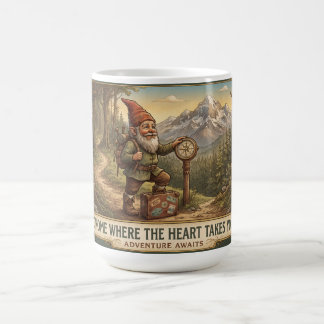 Caneca De Café Gnome Onde o Coração Leva Você Design de Aventura