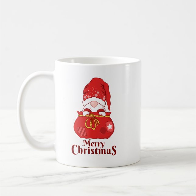 Caneca De Café Gnome Peeking from Santa Sack Merry Christmas (Esquerda)