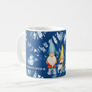 Caneca De Café Gnome Whimsical Tie Dye Blue Monograma