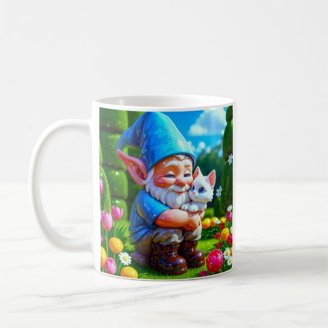 Caneca De Café Gnomo Abraçando Gato (Esquerda)