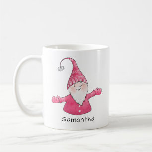 Caneca De Café Gnomo-branco monograma, rosa e Natal branco