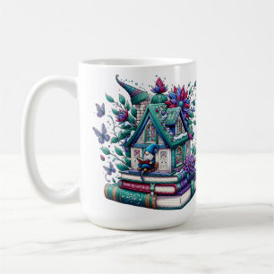 Caneca De Café Gnomo Com Livros