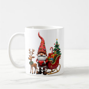 Caneca De Café Gnomo da Luz do Natal Papai Noel Montado no Trenó