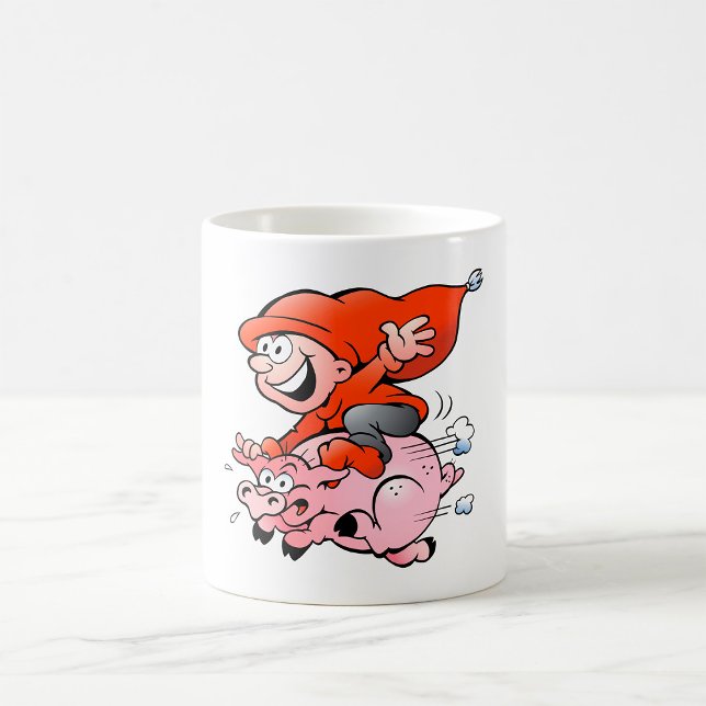 Caneca De Café Gnomo de desenho animado engraçado andando em um p (Criador carregado)