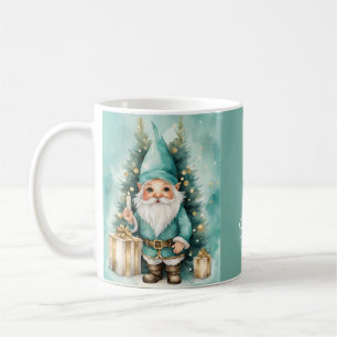 Caneca De Café Gnomo de Natal Aconchegante Turquesa e Dourado