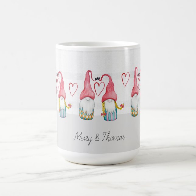 Caneca De Café Gnomo de Natal Apaixonado Aquarela Pintado à Mão (Centro)