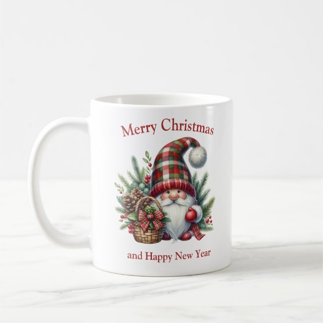 Caneca De Café Gnomo de Natal escandinavo com chapéu de xadrez (Esquerda)