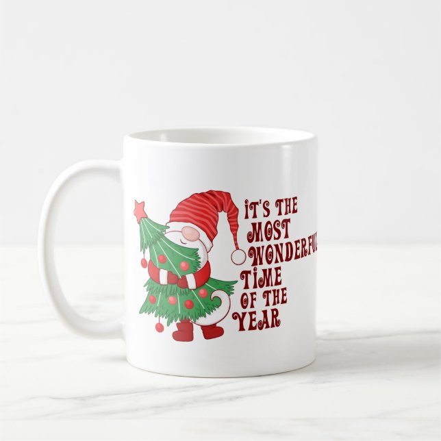 Caneca De Café Gnomo de Natal Fofo Abraçando Árvore (Esquerda)