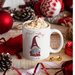 Caneca De Café Gnomo de Natal Personalizado Rústico Fofo Elfo