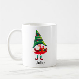 Caneca De Café Gnomo de Natal personalizado segurando uma caixa d
