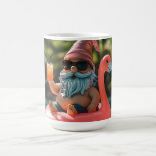 Caneca De Café Gnomo de Verão em óculos de sol no Flamingo Float