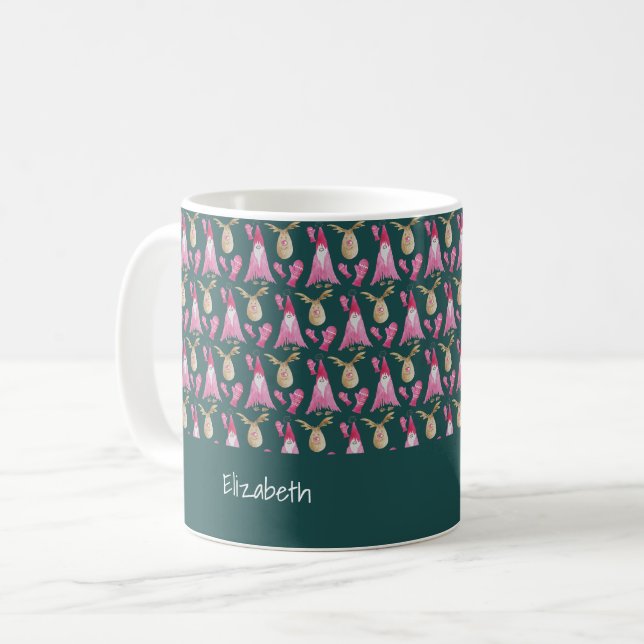 Caneca De Café Gnomo Fofo E Rena Com Luvas Rosa (Frente Esquerda)