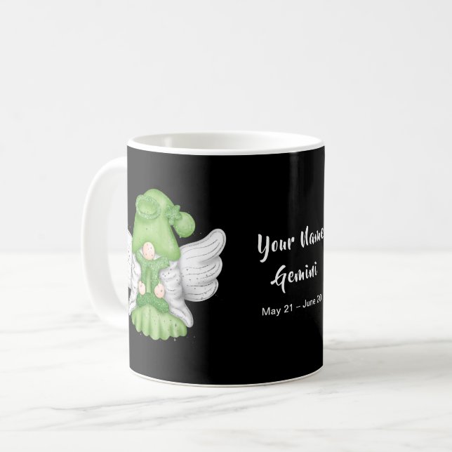 Caneca De Café Gnomo Gemini - Sinal de Astrologia Anjo Seu Nome (Frente Esquerda)
