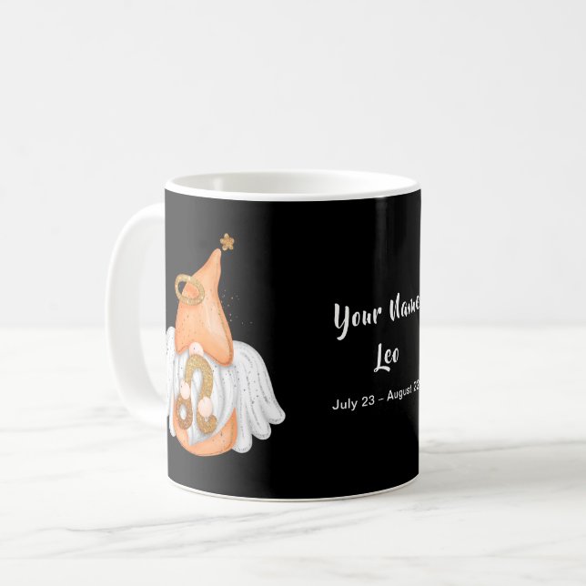 Caneca De Café Gnomo Leo Astrologia Sinal Anjo Seu Nome (Frente Esquerda)
