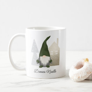 Caneca De Café Gnomo Verde e Casa   Nome Natal