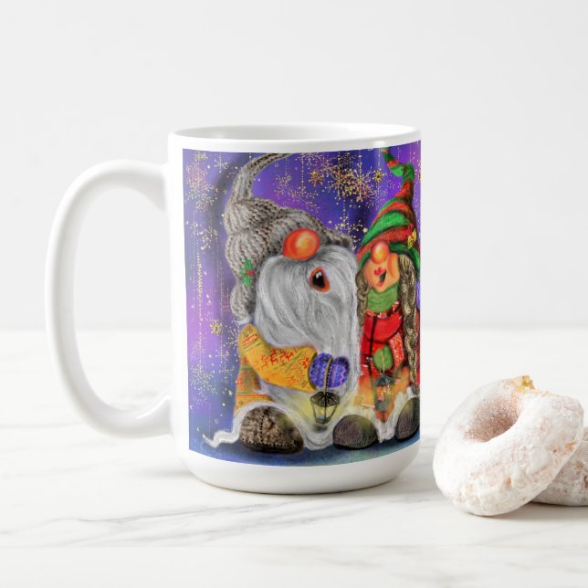 Caneca De Café Gnomos Casais de Mug de Natal Cantando Feliz (Com Donut)