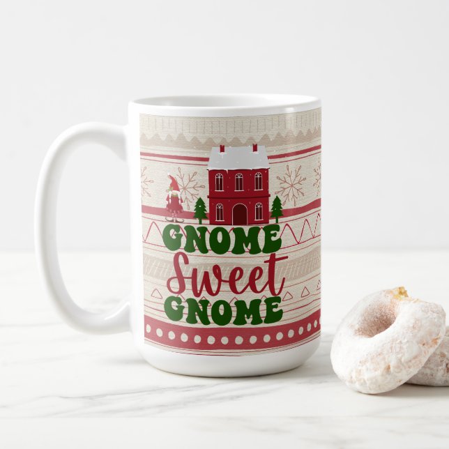 Caneca De Café Gnomos de Natal bonitos vermelhos trocadilhos engr (Com Donut)