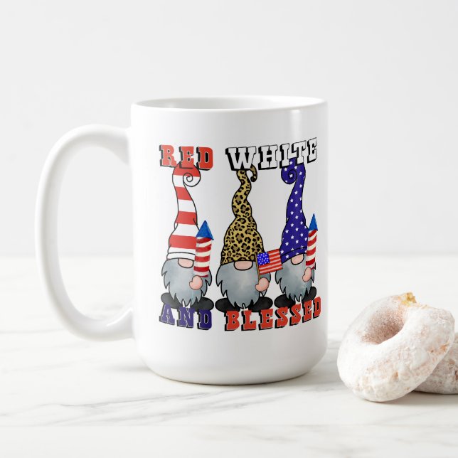 Caneca De Café Gnomos Vermelhos, Brancos e Abençoados (Com Donut)