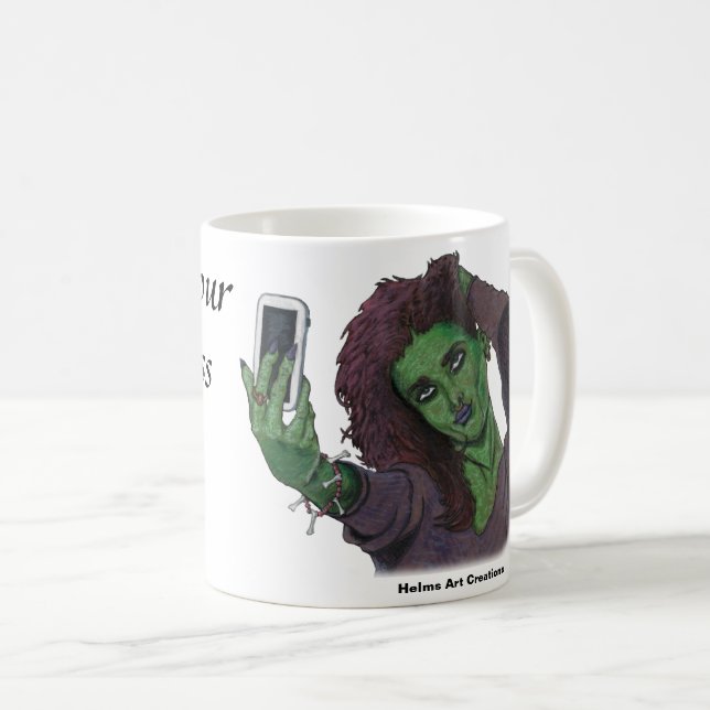 Caneca De Café Goblin Girl Phone Selfie Fantasy Art Coffee Mug (Frente Esquerda)