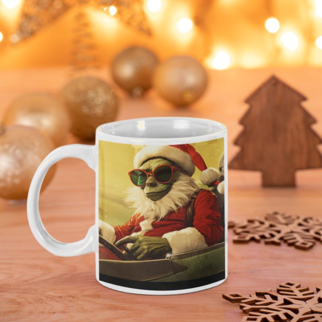 Caneca De Café Goblin Verde de Natal #1 dirigindo um carro esport (Christmas Grinch #1 driving a sports car Coffee Mug
)