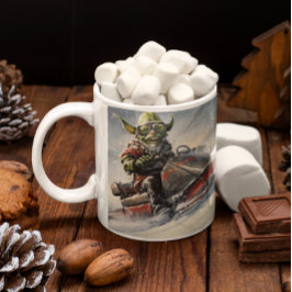 Caneca De Café Goblin Verde Natal #5 andando de moto de neve
