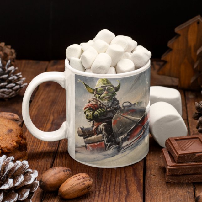 Caneca De Café Goblin Verde Natal #5 andando de moto de neve (Christmas Grinch #5 riding a snowmobile Coffee Mug
)