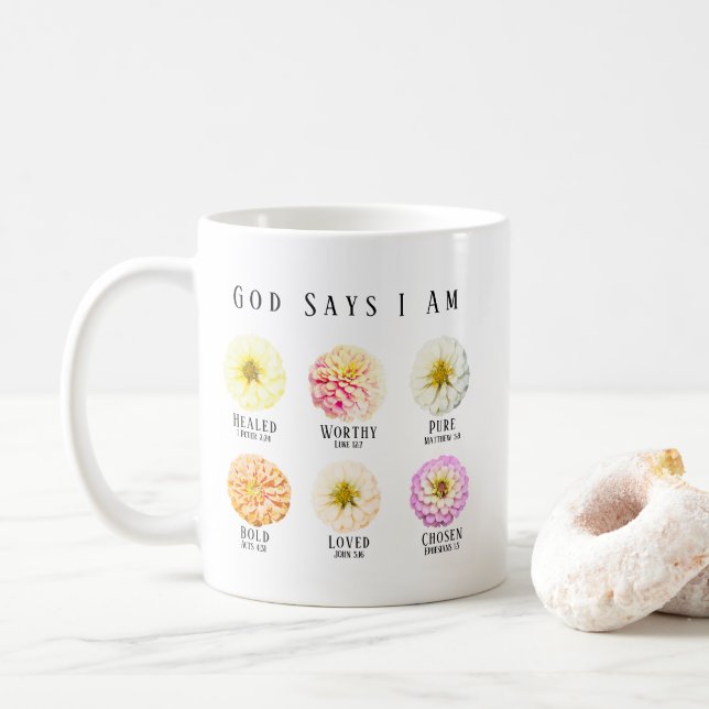 Caneca De Café God Says I Am Affirmation Scripture Pastel Floral (Com Donut)