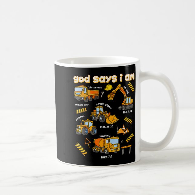 Caneca De Café God Says I Am Christian Bible Verses Boys Construc (Direita)
