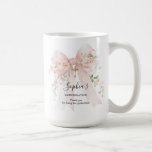 Caneca De Café Godmother Gift First Confirmation Pink Bow Roses<br><div class="desc">Beautiful blush pink bow with roses decorates this elegant First Holy Communion round thank you sticker.</div>