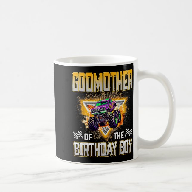 Caneca De Café Godmother Of The Birthday Boy Monster Truck Birthd (Direita)