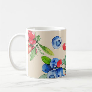 Caneca De Café Goji, mirtilo: padrão de ilustração de aquarela.